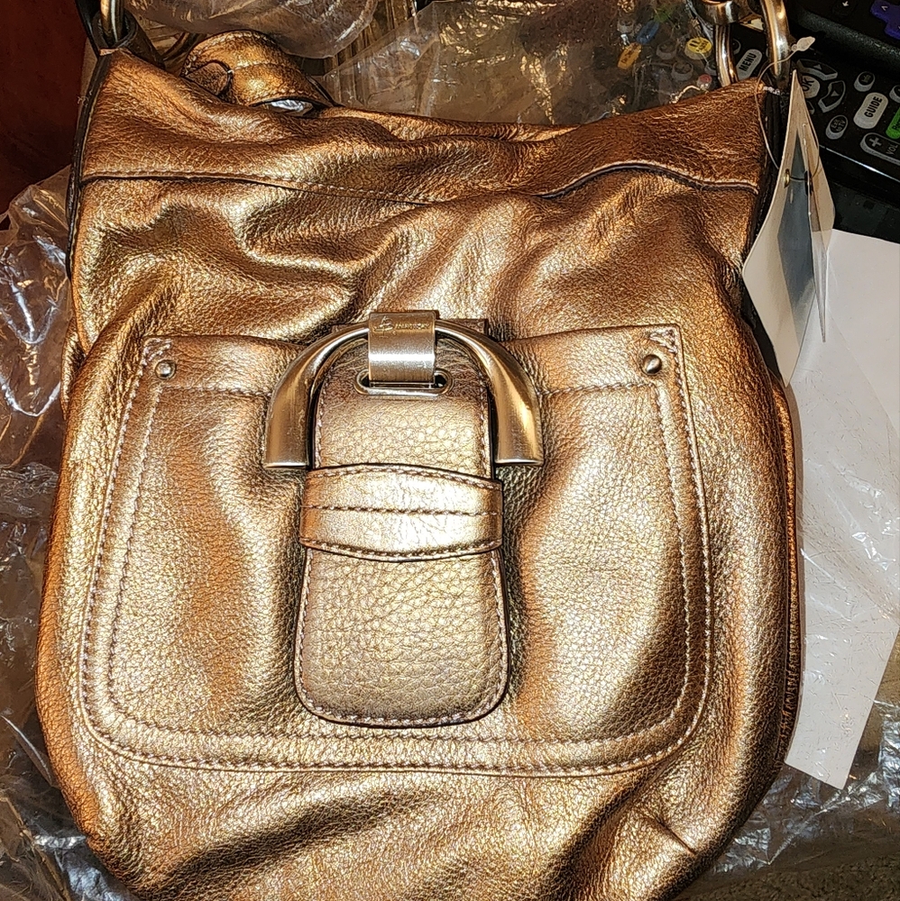 Bob Makowsky Metallic Gold Soft Pebble Leather Crossbody Purse